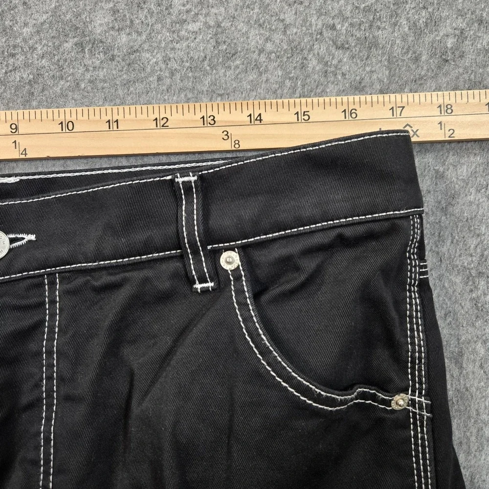 Heron Preston Pants Mens L 34x33 Black Carpenter Cargo Wide Leg Contrast Stitch